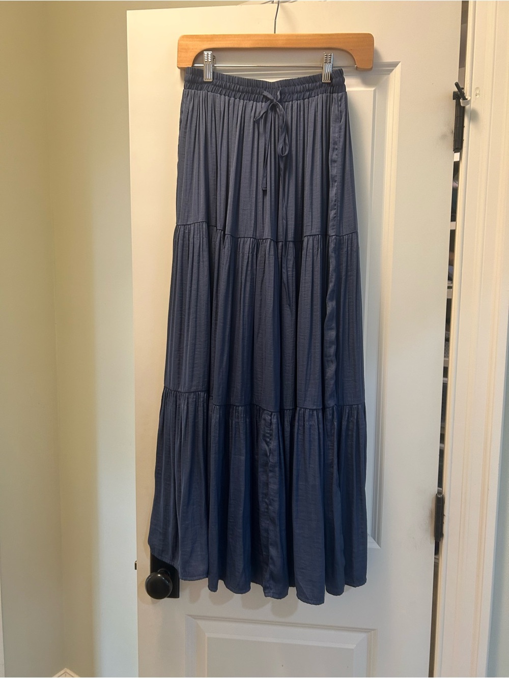 Women’s Tiered Satin Maxi Skirt - Blue